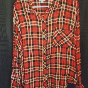 Time and Tru Orange Plaid Button Down Shirt